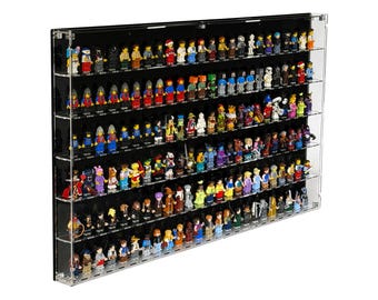 Acrylic Wall-Mount Display Case Fits LEGO Minifigures with UV-Printed Background - Set Not Included (Large)