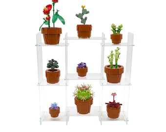 Estante pequeño para exhibir figuras Lego Brickheads, Botanicals y Funko Pops.