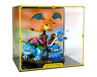 Acrylic Display Case Fits LEGO 72153, Pokémon Venusaur, Charizard, and Blastoise with UV-Printed Background - Set Not Included