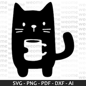 Archivo de descarga de Cat and Coffee svg para Cricut, Corte e impresión láser, Uso comercial