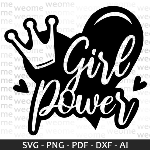 Girl Power in heart svg download file for Cricut, Laser cut and Print, Commercial use