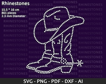 Rhinestones Template Cowboy Boots and Hat