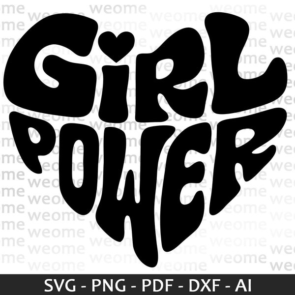 Girl Power in Heart svg download file for Cricut, Laser cut and Print, Commercial use