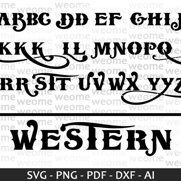 Western Alphabet svg download file for Cricut, Laser cut and Print, Commercial use