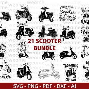 Scooter Vespa bundel svg-downloadbestand voor Cricut, lasersnijden en afdrukken, commercieel gebruik