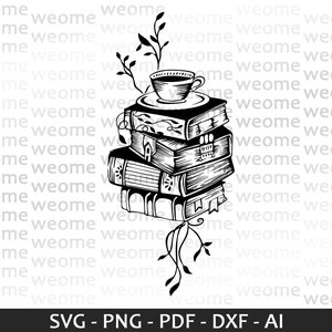 Lese die Bücher und Kaffee svg Download-Datei für Cricut, Laserschnitt und Druck, kommerzielle Nutzung