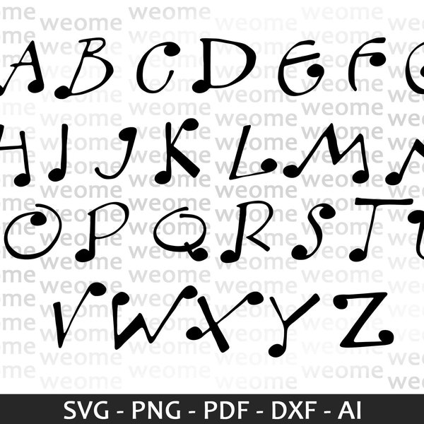 Music Alphabet svg download file for Cricut, Laser cut and Print, Commercial use