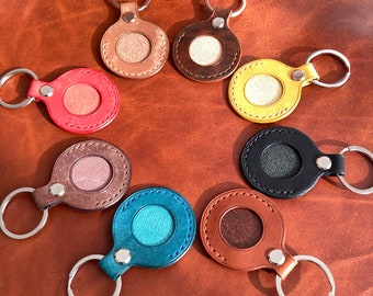 Personalized AirTag Keychain: Handmade Italian Leather Loop, Bag Charm