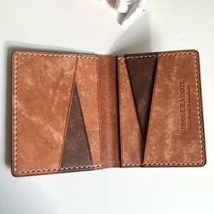 Cartera vertical minimalista, artículos de cuero, cartera cosida a mano, cuero curtido vegetal, carteras de cuero para hombre, cartera plegable de cuero para hombre,