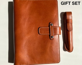 leather notebook • refillable notebook • pen case • office gifts • leather diary • leather planner • a5 notebook cover • leather pen case