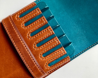 Hand-Stitched Leather Pen Case, 6-Pen Italian Leather Holder