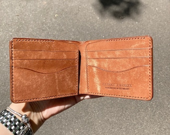 Cartera de cuero Billetera minimalista Billetera bifold Cartera vegetal Regalo curtido para novio o novia Regalo de aniversario de cumpleaños 21