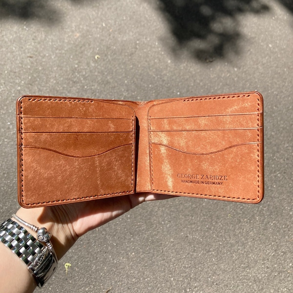 Cartera de cuero Billetera minimalista Billetera bifold Cartera vegetal Regalo curtido para novio o novia Regalo de aniversario de cumpleaños 21