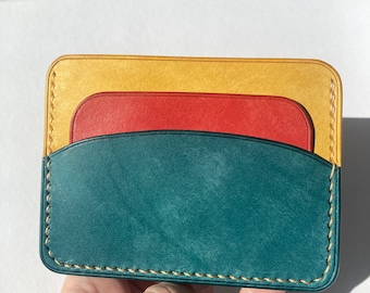 Colourful Leather Card Holder, Small Leather Credit Card Holder Wallet, Front Pocket Wallet, Handmade Leather Card Holder,Custom initials