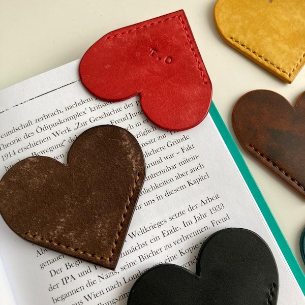 Personalised Initial Leather Heart Page Corner Bookmark Mother's Day Gift , Leather Gift , 3rd Anniversary Gift , Personalised Gift, Present