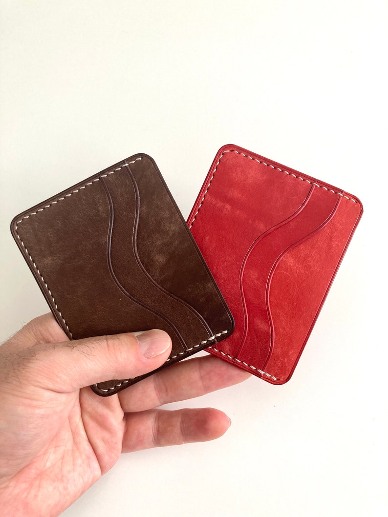 Card Holder Small Wallet Slim Bifold Vegetable Tanned Gift for Etsy