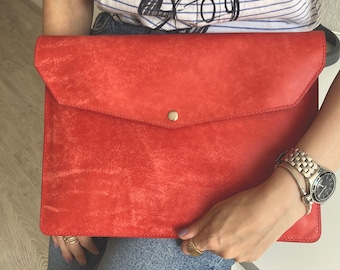 Carpeta de documentos de cuero italiano hecha a mano: Portafolio rojo A4