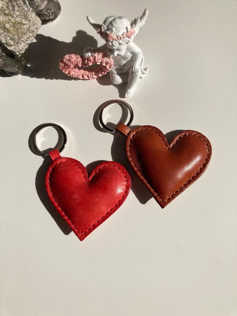 Faux Leather Cow Print Heart Shaped Keychain