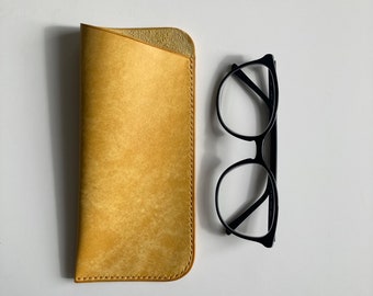 Handmade Leather Glasses Case: Yellow Art Maya, Personalized