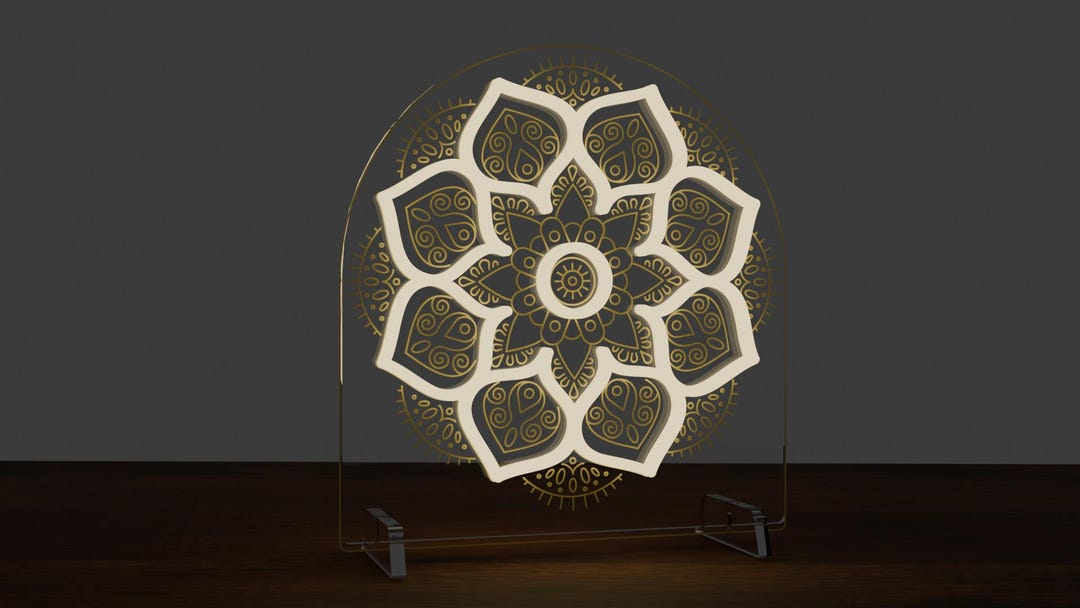 Boho Mandala Neon Bedside Sign – Floral LED Light, Engraved Acrylic ...