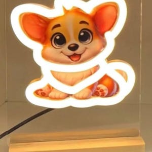 Custom Pet Night Light – Disney-Inspired Acrylic Lamp with Wooden Base | Touch Dimmer | Personalized LED Animal Portrait | Gift Idea