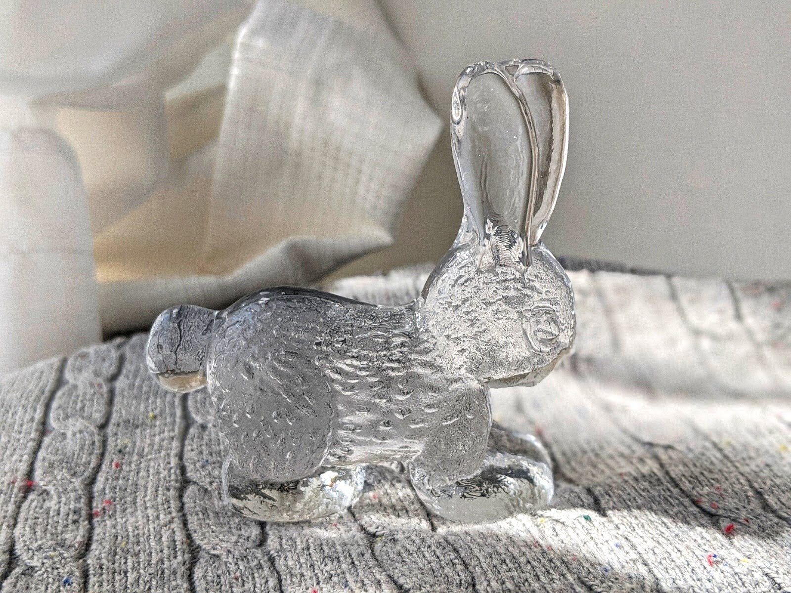 Pair of Clear Glass Bunny Rabbit Figurines