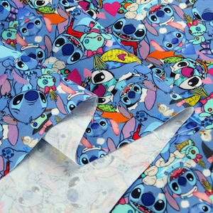 Stitch with Hearts Fabric Lilo and Stitch Fabric Disney Cotton Cartoon Fabric Sewing Fabric Animation Fabric By the Half Yard image 2