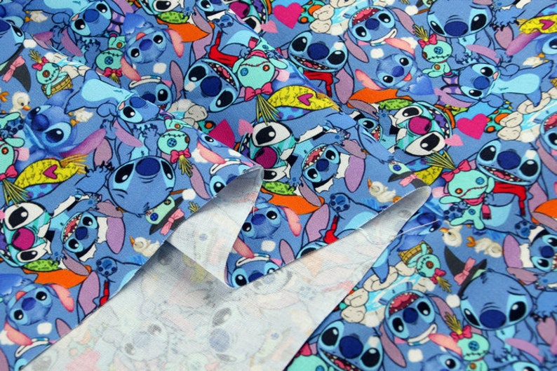Stitch with Hearts Fabric Lilo and Stitch Fabric Disney Cotton Cartoon Fabric Sewing Fabric Animation Fabric By the Half Yard image 2
