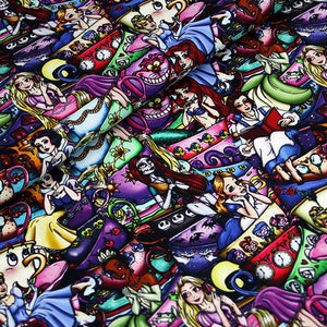 Disney Multi Princess Fabric Alice Cinderella Ariel Snow White Fabric Halloween Cotton Cartoon Fabric Animation Fabric By the Half Yard