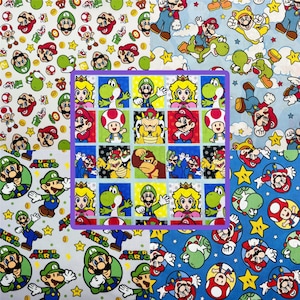 Super Mario Fabric Luigi Fabric Princess Peach Fabric 100% Cotton Cartoon Fabric Sewing Fabric By the Half Yard