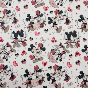 Disney&#39;s Mickey Mouse Fabric Mickey and Minnie Fabric Valentine&#39;s Fabric 100% Cotton Cartoon Fabric  By the Half Yard