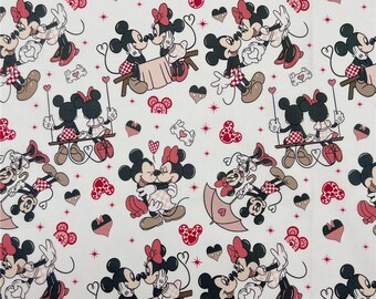 Tissu Mickey Mouse de Disney Tissu Mickey et Minnie Tissu pour la Saint-Valentin 100 % coton Dessin animé mètre carré