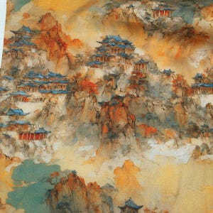 Chinese landscape painting Fabric Chinese Vintage Fabric Cotton Cartoon Fabric Animation Fabric By the Half Yard