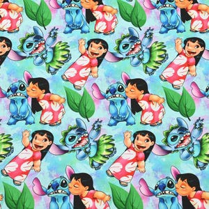 Stitch Fabric Blue Koala Fabric Cotton Cartoon Fabric Animation Fabric By the Half Yard