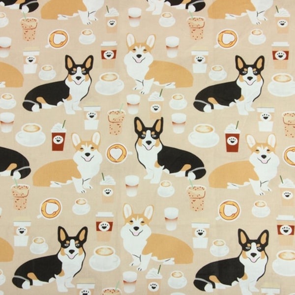 Welsh Corgi Dog Fabric Cotton Cartoon Fabric Animation Fabric By the Half Yard