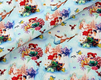 Ariel the Little Mermaid Fabric Princess Fabric Cotton Disney Cartoon Fabric Animation Fabric By the Half Yard