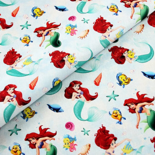 Ariel the Little Mermaid Fabric Princess Fabric Cotton Disney Cartoon Fabric Animation Fabric By the Half Yard