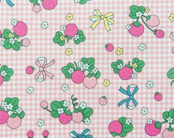 Sweet Strawberry Fabric Cute Gingham Fabric Cotton Cartoon Fabric By the Half Yard