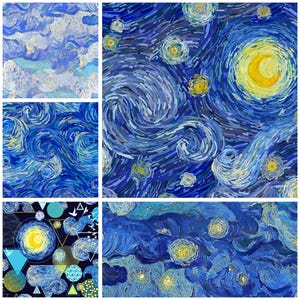 Tela de Van Gogh de noche estrellada, tela de algodón con dibujos animados, tela de animación por media yarda