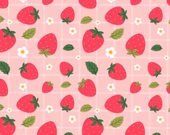 Vintage Strawberry Fabric Cotton Cartoon Fabric By the Half Yard