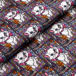 Marie Cat Fabric Cartoon Aristocats Pink White-Furred Kitten Fabric Cotton Cartoon Fabric Sewing Fabric Animation Fabric By the Half Yard