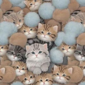 3D Cat Fabric Cotton 3D effect fabric Cartoon Fabric Sewing Fabric By the Half Yard