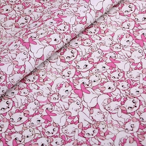 Marie Cat Fabric Cartoon Aristocats Fabric Cotton Cartoon Fabric Sewing Fabric Animation Fabric By the Half Yard