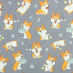 Tecido de algodão para cachorro Welsh Corgi Tecido de animação de desenho animado por meia jarda