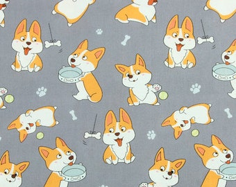 Tela de perro Welsh Corgi Tela de algodón de dibujos animados Tela de animación por media yarda