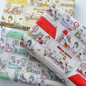 Hello Kitty Family Fabric Cat Lucky Kitty Fabric Cotton Cartoon Fabric Sewing Fabric Animation Fabric By the Half Yard