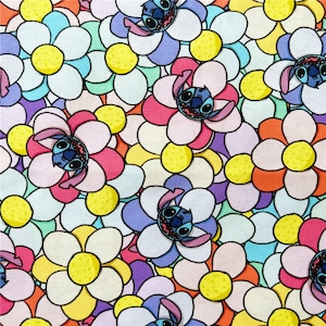 Stitch Fabric Blue Koala Fabric Cotton Cartoon Fabric Animation Fabric By the Half Yard
