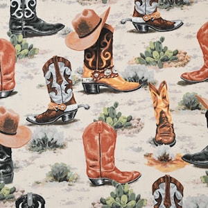 Cowboy Boots Fabric Cowboy Fabric Cotton Cartoon Fabric Sewing Fabric By the Half Yard