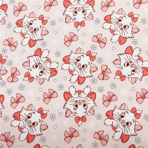 Marie Cat Fabric Cartoon Aristocats Pink White-Furred Kitten Fabric Cotton Cartoon Fabric Sewing Fabric Animation Fabric By the Half Yard