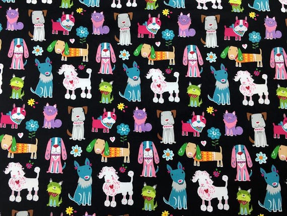 Colorful Dogs Fabric Cotton Fabric (By the Half Yard)